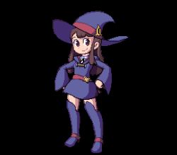 Rule 34 | 1girl, artist request, brown hair, kagari atsuko, little witch academia, pixel art, transparent background, witch, witch hat
