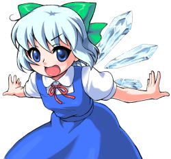 Rule 34 | 1girl, cirno, dress, female focus, manji taba, ribbon, shoot the bullet, simple background, solo, touhou, white background, wings