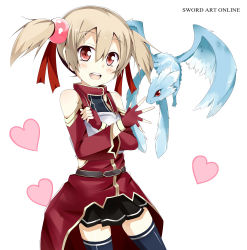 Rule 34 | 10s, 1girl, absurdres, bad id, bad pixiv id, blush, copyright name, heart, highres, looking at viewer, multiple tails, pina (sao), ribbon, short hair, silica, silica (sao-alo), simple background, skirt, smile, sword art online, tail, tazaki hayato, thighhighs, two tails, white background