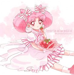 Rule 34 | bishoujo senshi sailor moon, chibi usa, pink background, ribbon, strawberries