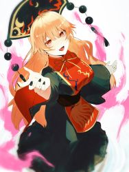 Rule 34 | 1girl, absurdres, black hat, commentary request, fingernails, hair between eyes, hat, highres, ikasoba, junko (touhou), long fingernails, solo, standing, tabard, touhou