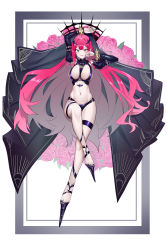 Rule 34 | 1girl, absurdres, armpits, black nails, black panties, bracelet, breasts, detached sleeves, earrings, baobhan sith (fate), baobhan sith (second ascension) (fate), fate/grand order, fate (series), flower, full body, grey eyes, hair between eyes, high heels, highres, jewelry, large breasts, legs, long hair, nail polish, navel, panties, pink hair, pointy ears, revealing clothes, solo, stomach, string, thigh strap, thighs, toenail polish, toenails, underwear