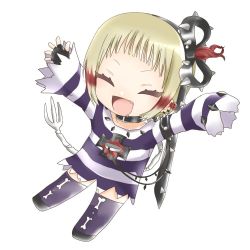 Rule 34 | 10s, arms up, blonde hair, fang, fingerless gloves, gloves, gohan 004, happy, mahou shoujo ikusei keikaku, mahou shoujo ikusei keikaku limited, shirt, short hair, smile, solo, spikes, striped clothes, striped shirt, tot pop