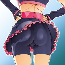 Rule 34 | 00s, 1girl, ass, ass focus, bike shorts, bike shorts under skirt, close-up, cure black, futari wa precure, hands on own hips, lowres, magical girl, misumi nagisa, pierre norano, precure, shorts, shorts under skirt, skin tight, solo