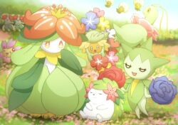 Rule 34 | :d, artist name, bellossom, blue flower, blue rose, blue sky, blurry, blurry background, bright pupils, bush, cherrim, cherrim (sunshine), closed eyes, closed mouth, comfey, commentary, creatures (company), day, eldegoss, flower, game freak, gen 2 pokemon, gen 4 pokemon, gen 5 pokemon, gen 7 pokemon, gen 8 pokemon, grass, green eyes, highres, legendary pokemon, lilligant, looking at another, looking down, meganium, monaka (hc pkmn), mythical pokemon, nintendo, no humans, open mouth, outdoors, pink flower, pokemon, pokemon (creature), red flower, red rose, rose, roselia (pokemon), shaymin, shaymin (land), sitting, sky, smile, standing, symbol-only commentary, twitter username, white pupils, yellow eyes