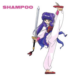 Rule 34 | chinese text, game console, nakajima atsuko, official art, purple hair, ranma 1/2, shampoo (ranma 1/2), super nintendo, sword, takahashi rumiko, weapon
