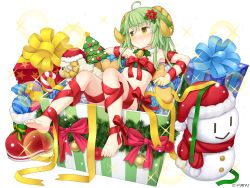 Rule 34 | 1girl, :/, ahoge, armpits, asatsuki (monmusume-harem), bare shoulders, barefoot, bell, blue ribbon, blush, box, buttons, candy, candy cane, christmas ornaments, christmas tree, closed mouth, collar, company name, copyright request, embarrassed, flat chest, flower, food, full body, gift, gift box, green hair, green ribbon, hair between eyes, hair flower, hair ornament, hat, horns, in box, in container, long hair, looking away, lying, monmusu harem, monmusume-harem, naked ribbon, namaru (summer dandy), neck bell, nose blush, official art, red ribbon, ribbon, santa hat, scarf, sheep horns, simple background, snowman, solo, sparkle, stuffed animal, stuffed sheep, stuffed toy, white background, yellow eyes, yellow ribbon