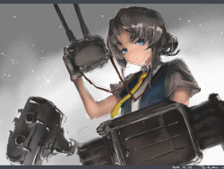 Rule 34 | 10s, 1girl, 2016, artist name, blue eyes, dated, grey hair, jitome, kantai collection, long hair, looking at viewer, necktie, nowaki (kancolle), solo, toka (marchlizard), turret, uniform