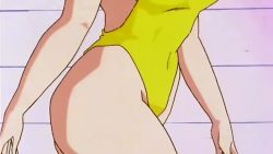 Rule 34 | 1990s (style), 1girl, animated, animated gif, anime screenshot, aqua hair, ass, bare shoulders, blue hair, breasts, cleavage, cloud, covered navel, dragon ball, dragonball z, female focus, highleg, highleg swimsuit, kame house, large breasts, long hair, lower body, maron (dragon ball), one-piece swimsuit, outdoors, retro artstyle, screencap, sideboob, sky, solo, swimsuit, walking