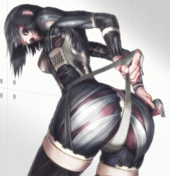 Rule 34 | 1girl, android, ass, black eyes, black hair, looking back, mechanical parts, original, solo, sukabu, thighhighs