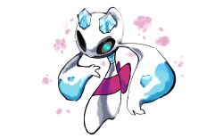 Rule 34 | artist request, blue eyes, cherry blossoms, creatures (company), froslass, full body, game freak, gen 4 pokemon, highres, looking at viewer, nintendo, no humans, pokemon, pokemon (creature), simple background, solo, white background