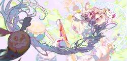 Rule 34 | abstract background, absurdres, akemi homura, alternate hair color, boots, capelet, chaaarity, charlotte (madoka magica), chinese commentary, commentary request, expressionless, floating, floating object, from above, high heel boots, high heels, highres, leaning back, long hair, long sleeves, looking up, mahou shoujo madoka magica, mahou shoujo madoka magica (anime), multicolored background, neck ribbon, parted lips, pink eyes, pink hair, purple capelet, purple footwear, purple ribbon, ribbon, skirt, soul gem, sparkle, spoon, standing, thigh boots, very long hair, white skirt