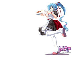 Rule 34 | blue hair, cafe, drink, food, maid, ponytail, solo, tenmaso, thighhighs, waitress, wallpaper