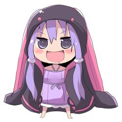 Rule 34 | 1girl, alternate costume, chibi, cosplay, doma umaru, drooling, full body, hair ornament, highres, himouto! umaru-chan, hood, komaru (cosplay), komaru (himouto! umaru-chan), kuromu (underporno), long hair, looking at viewer, open mouth, parody, purple eyes, purple hair, saliva, solo, transparent background, twintails, vocaloid, voiceroid, yuzuki yukari