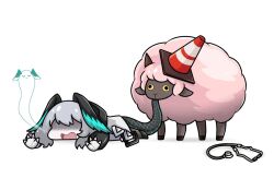 Rule 34 | 1girl, arknights, biting, biting another&#039;s tail, ho&#039;olheyak (arknights), mumei518, open mouth, reptile girl, sheep, simple background, solo, stethoscope, traffic cone, white background