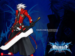 Rule 34 | 1boy, arc system works, blazblue, male focus, ragna the bloodedge, red eyes, silver hair, solo, sword, wallpaper, weapon