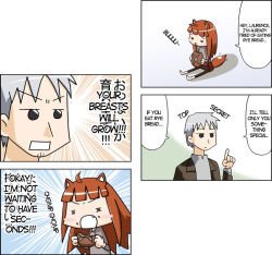 Rule 34 | 4koma, animal ears, chibi, comic, craft lawrence, holo, parody, poorly translated, spice and wolf, tail, translated, wolf ears