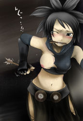 Rule 34 | 1girl, acquire, ayame, ayame (tenchuu), black hair, breasts, from software, large breasts, midriff, navel, ninja, nipples, one eye closed, solo, tears, tenchu, tenchuu, torn clothes