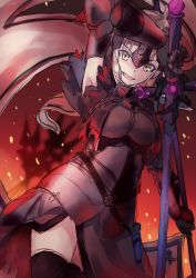Rule 34 | 1girl, arm up, black gloves, black thighhighs, breasts, chain, cowboy shot, dutch angle, elbow gloves, fate/grand order, fate (series), flag, gauntlets, gloves, headpiece, holding, holding flag, holding sword, holding weapon, jeanne d&#039;arc (fate), jeanne d&#039;arc alter (avenger) (fate), jeanne d&#039;arc alter (fate), large breasts, looking at viewer, nonono (nononotea), open mouth, sketch, smile, solo, standard bearer, sword, thighhighs, weapon