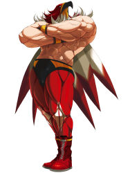 Rule 34 | 1boy, abs, ankle boots, bare pectorals, biceps, boots, bow, crossed arms, falcoon, fatal fury, full body, garou: mark of the wolves, griffon mask, highres, looking afar, looking away, looking up, male focus, mask, muscular, official art, pectorals, red footwear, shoelaces, simple background, snk, solo, spandex, the king of fighters, the king of fighters 2003, the king of fighters xi, topless male, white background, wrestler, wrestling mask, wrestling outfit