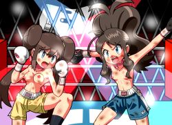 Rule 34 | 10s, 2girls, arena, boxing, boxing ring, breasts, censored, convenient censoring, creatures (company), game freak, hilda (pokemon), multiple girls, nintendo, pokemon, pokemon bw, pokemon bw2, rorretsim, rosa (pokemon), shorts, topless