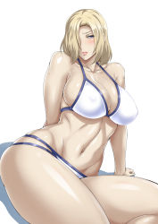 Rule 34 | 10s, 1girl, bikini, black beat, blonde hair, blue eyes, breasts, hair over one eye, highres, large breasts, lips, looking at viewer, majestic prince, serious, short hair, solo, suzukaze rin, swimsuit