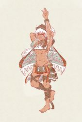 Rule 34 | 1girl, ankle wrap, arm behind head, armpits, arms up, azur lane, barefoot, black panties, blue cape, bodypaint, breast curtain, breasts, brown cape, brown hood, brown skirt, cape, commentary, crossed bangs, dark-skinned female, dark skin, english commentary, facepaint, fang, full body, fur-trimmed cape, fur trim, green background, hair between eyes, high ponytail, highleg, highleg panties, highres, hood, hood up, loincloth, long hair, looking at viewer, medium breasts, midriff, minneapolis (azur lane), multicolored cape, multicolored clothes, navel, no gloves, o-ring, o-ring bottom, open mouth, panties, red cape, red eyes, revealing clothes, senorseki, showgirl skirt, simple background, skirt, smile, solo, standing, standing on one leg, textless version, underboob, underwear, very long hair, white cape, white hair