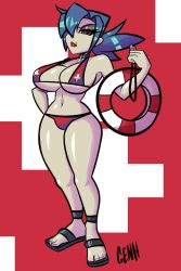Rule 34 | 1girl, animated, animated gif, artist name, bikini, breasts, curvy, female focus, large breasts, long hair, looking at viewer, ponytail, shiny skin, skullgirls, solo, swimsuit, valentine (skullgirls)