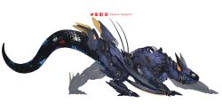 Rule 34 | animal focus, artist name, commentary, english commentary, facebook logo, facebook username, from side, full body, highres, horizon (video game), horizon zero dawn, instagram logo, instagram username, making-of available, mecha, mechanization, monster hunter (series), nargacuga, no humans, pixiv logo, pixiv username, robot, simple background, solo, speedpaint, twitter logo, twitter username, white background, xezeno