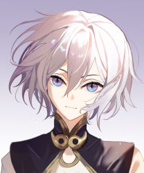 Rule 34 | 1boy, absurdres, bishounen, blue eyes, closed mouth, expressionless, fate/grand order, fate (series), gradient background, highres, looking at viewer, magatama, male focus, marimo (nogdujeon), multicolored eyes, prince of lan ling (fate), purple background, purple eyes, simple background, solo, upper body, white hair