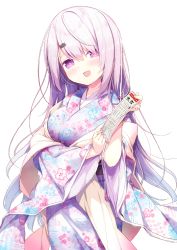 Rule 34 | 1girl, absurdres, blush, floral print, furisode, hair between eyes, hair down, hair ornament, hairclip, haori, highres, hisagi (puchimaple), holding, holding paper, japanese clothes, kimono, long hair, long sleeves, looking at viewer, nijisanji, obi, omikuji, open mouth, paper, pink hair, red eyes, sash, shiina yuika, simple background, smile, solo, very long hair, virtual youtuber, white background, wide sleeves