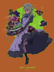 Rule 34 | !, + +, 2011, 6+girls, ?, absurdres, antlers, apron, black dress, black footwear, blue eyes, blue hair, boots, brown hair, ceres fauna, chibi, dress, eyeball, full body, green hair, hakos baelz, happy halloween, hat, heart, heterochromia, highres, holocouncil, hololive, hololive english, horns, irys (hololive), juliet sleeves, kaniko (tsukumo sana), long hair, long sleeves, maid, maid headdress, mask, mask on head, multiple girls, musical note, nanashi mumei, orange background, ouro kronii, puffy sleeves, purple eyes, ryuko lee, simple background, spoken exclamation mark, spoken heart, spoken musical note, spoken question mark, spoken sweatdrop, standing, standing on one leg, sweatdrop, tsukumo sana, usaslug (tsukumo sana), virtual youtuber, white apron, witch hat, yellow eyes