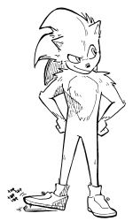 Rule 34 | 1boy, absurdres, closed mouth, full body, fur, greyscale, hailey lain, hedgehog, highres, looking to the side, male focus, monochrome, personification, simple background, sketch, smile, snout, solo, sonic (live action), sonic (series), sonic the hedgehog, sonic the hedgehog (film), standing, white background