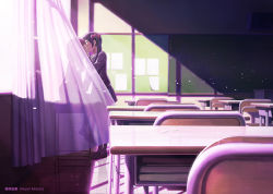 Rule 34 | 2girls, artist name, black hair, bow, bulletin board, chair, chalkboard, classroom, commentary request, curtains, day, desk, closed eyes, falling petals, foot dangle, hair bow, hiyori mizuki, indoors, kiss, loafers, long sleeves, love live!, love live! school idol project, multiple girls, nishikino maki, on desk, pantyhose, petals, pink bow, red hair, school chair, school desk, shoes, sitting, on desk, skirt, speaker, standing, twintails, yazawa nico, yuri