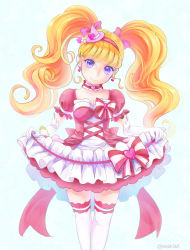 Rule 34 | 1girl, asahina mirai, blonde hair, bow, choker, cowboy shot, cure miracle, cure miracle (ruby style), cure miracle ruby style, elbow gloves, frills, gloves, hair bow, hat, highres, long hair, looking at viewer, magical girl, mahou girls precure!, mini hat, mini witch hat, nakahara masahiko, pink bow, pink hat, precure, puffy sleeves, purple eyes, ruby style, smile, solo, standing, striped, striped bow, thighhighs, twintails, white background, white gloves, white thighhighs, witch hat