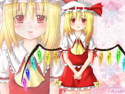 Rule 34 | 1girl, blonde hair, dotera, female focus, flandre scarlet, hanazome dotera, hat, red eyes, side ponytail, smile, solo, embodiment of scarlet devil, touhou, wings, zoom layer