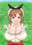 Rule 34 | 1girl, animated, atelier (series), atelier ryza, blush, bottle, bouncing, bouncing breasts, breasts, brown eyes, brown hair, cleavage, cloud, collar, flower, glass, hat, huge breasts, looking at viewer, looking up, looping animation, navel, object on breast, open mouth, red shorts, reisalin stout, shirt, shorts, sky, smile, solo, tagme, tareme, teeth, ugoira, user pujc7575, video, video