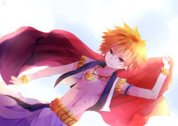 Rule 34 | arabian clothes, blonde hair, cape, child gilgamesh (fate), fate/kaleid liner prisma illya, fate (series), gilgamesh (fate), gradient background, hoshiyume yashiro, jewelry, male focus, necklace, red eyes, solo, vest