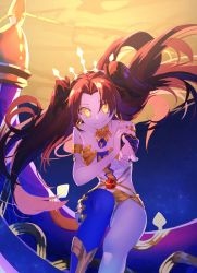 Rule 34 | 1girl, absurdres, bare shoulders, brown hair, crossed arms, fate/grand order, fate (series), glowing, glowing eyes, highres, hikari50503, ishtar (fate), ishtar (fate), long hair, single bridal gauntlet, single thighhigh, smile, solo, thighhighs, thighs, very long hair, yellow eyes