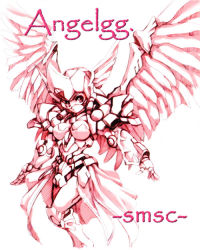 Rule 34 | 1girl, angelg, angelg (cosplay), banpresto, breasts, cosplay, hisahiko, mecha musume, monochrome, solo, super robot wars, wings