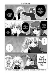Rule 34 | 00s, 2girls, close-up, closed eyes, comic, english text, expressionless, greyscale, hair ornament, hairclip, hands on another&#039;s cheeks, hands on another&#039;s face, hard-translated, lyrical nanoha, magical girl, mahou shoujo lyrical nanoha, mahou shoujo lyrical nanoha a&#039;s, mikage takashi, monochrome, multiple girls, phone, reinforce, sweatdrop, third-party edit, translated, wheelchair, x hair ornament, yagami hayate
