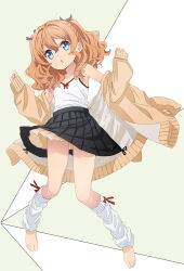 1girl abe_kanari black_skirt blue_eyes brown_jacket camisole full_body high_school_fleet highres jacket long_hair looking_at_viewer loose_socks orange_hair pleated_skirt skirt socks solo two_side_up white_camisole white_socks yanagiwara_maron