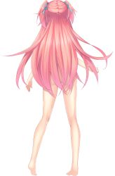 Rule 34 | 1girl, absurdres, ass, back, barefoot, completely nude, artistic error, full body, hair ribbon, haru uso -passing memories-, heel up, highres, himeno satsuki, long hair, non-web source, nude, official art, pink hair, ribbon, riichu, solo, standing, transparent background, two side up