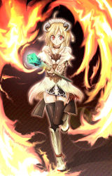 Rule 34 | blonde hair, boots, corriedale (fantasy earth zero), detached sleeves, fantasy earth zero, feathers, hairband, horns, red eyes, thighhighs