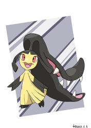 Rule 34 | :d, absurdres, border, commentary request, creatures (company), dated, full body, game freak, gen 3 pokemon, grey background, highres, kimii (f07 harmony), looking up, mawile, nintendo, open mouth, pokemon, pokemon (creature), red eyes, smile, solo, tongue, white border