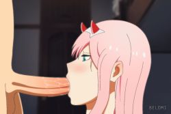 Rule 34 | 10s, 1boy, 1girl, animated, animated gif, aqua eyes, beldmi, blush, darling in the franxx, erection, eyeshadow, fellatio, hairband, half-closed eyes, hetero, horns, large penis, makeup, open mouth, oral, penis, pink hair, saliva, sex, uncensored, zero two (darling in the franxx)