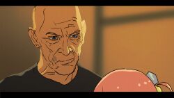 Rule 34 | 1boy, 1girl, bald, blue eyes, bocchi the rock!, closed mouth, crossover, dorontabi, gotoh hitori, highres, indoors, looking at another, pink hair, tagme, whiplash (2014 movie)