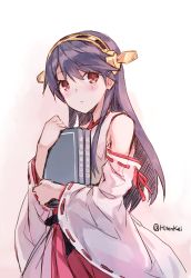 Rule 34 | 10s, 1girl, bad id, bad pixiv id, bare shoulders, black hair, blush, brown eyes, cowboy shot, detached sleeves, hairband, haruna (kancolle), hiten (hitenkei), japanese clothes, kantai collection, long hair, looking at viewer, solo