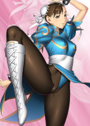 Rule 34 | 1girl, cameltoe, capcom, chinese clothes, chun-li, cleft of venus, crotch, kansuke, legs, long legs, pantyhose, pelvic curtain, short hair, solo, street fighter, thick thighs, thighs, wedgie