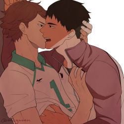 Rule 34 | 2boys, absurdres, against wall, artist name, brown eyes, brown hair, clothes grab, collared jacket, eyebrows, haikyuu!!, hand on another&#039;s head, highres, jacket, long sleeves, male focus, mcgooen, multiple boys, oikawa tooru (haikyuu!!), shirt, short hair, short sleeves, sportswear, track jacket, undressing another, upper body, ushijima wakatoshi, volleyball uniform, kabedon, white background, wide-eyed, yaoi